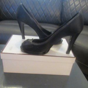 COACH-Black, Peeptoe, Satin, Bow Front Heels ~ Size 9.5